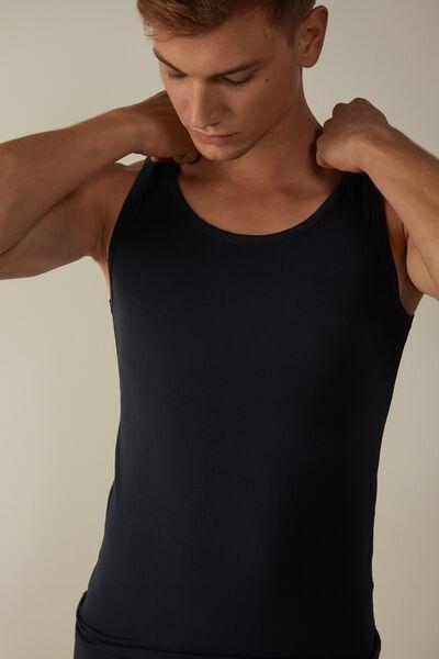 Navy Sleeveless Round Neck Vest Top, , large image number 1