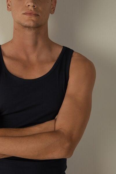 Navy Sleeveless Round Neck Vest Top, Midnight Blue, large image number 6
