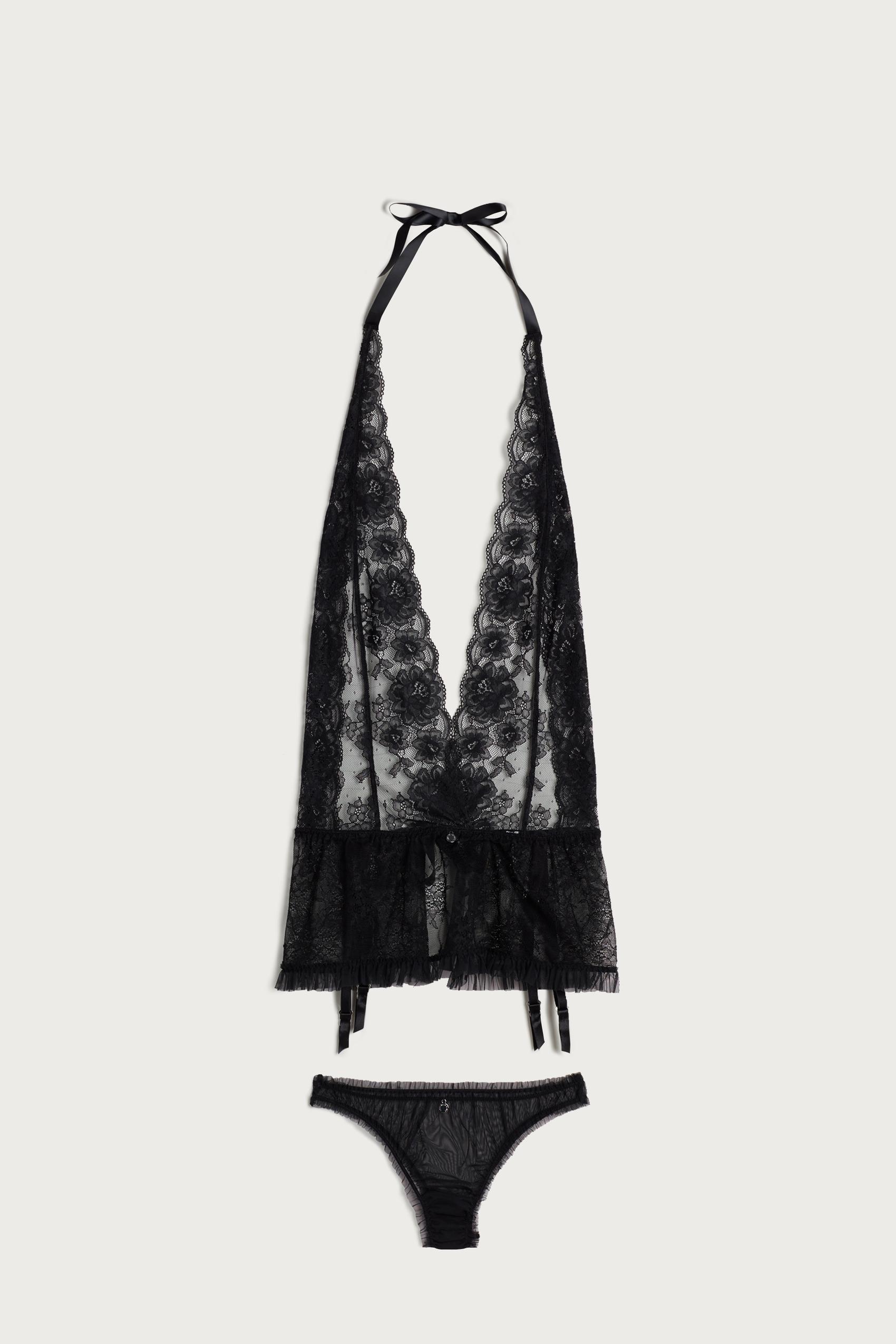 BLACK Lace Basque and Brazilian Set, , large image number 2