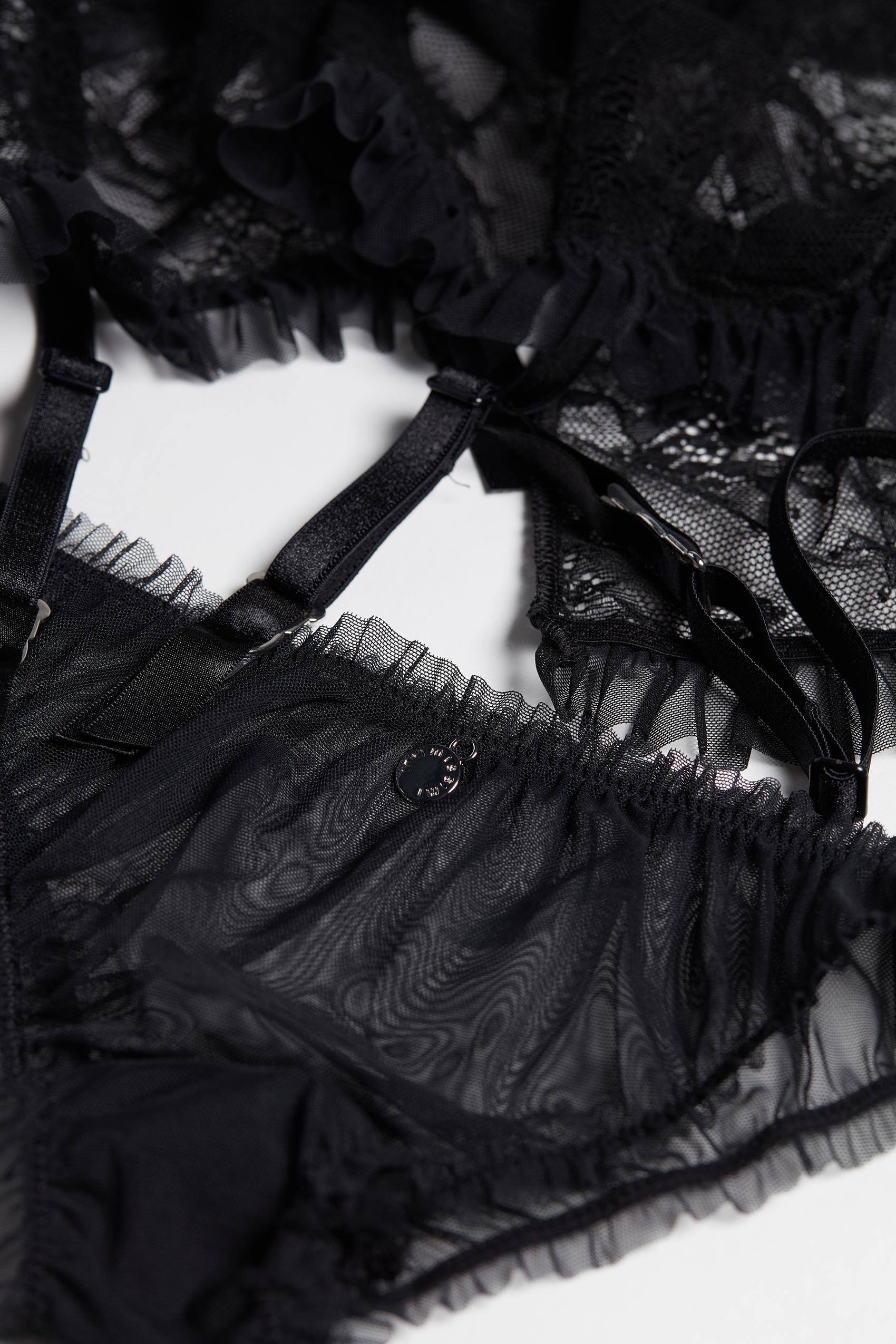 BLACK Lace Basque and Brazilian Set, , large image number 5