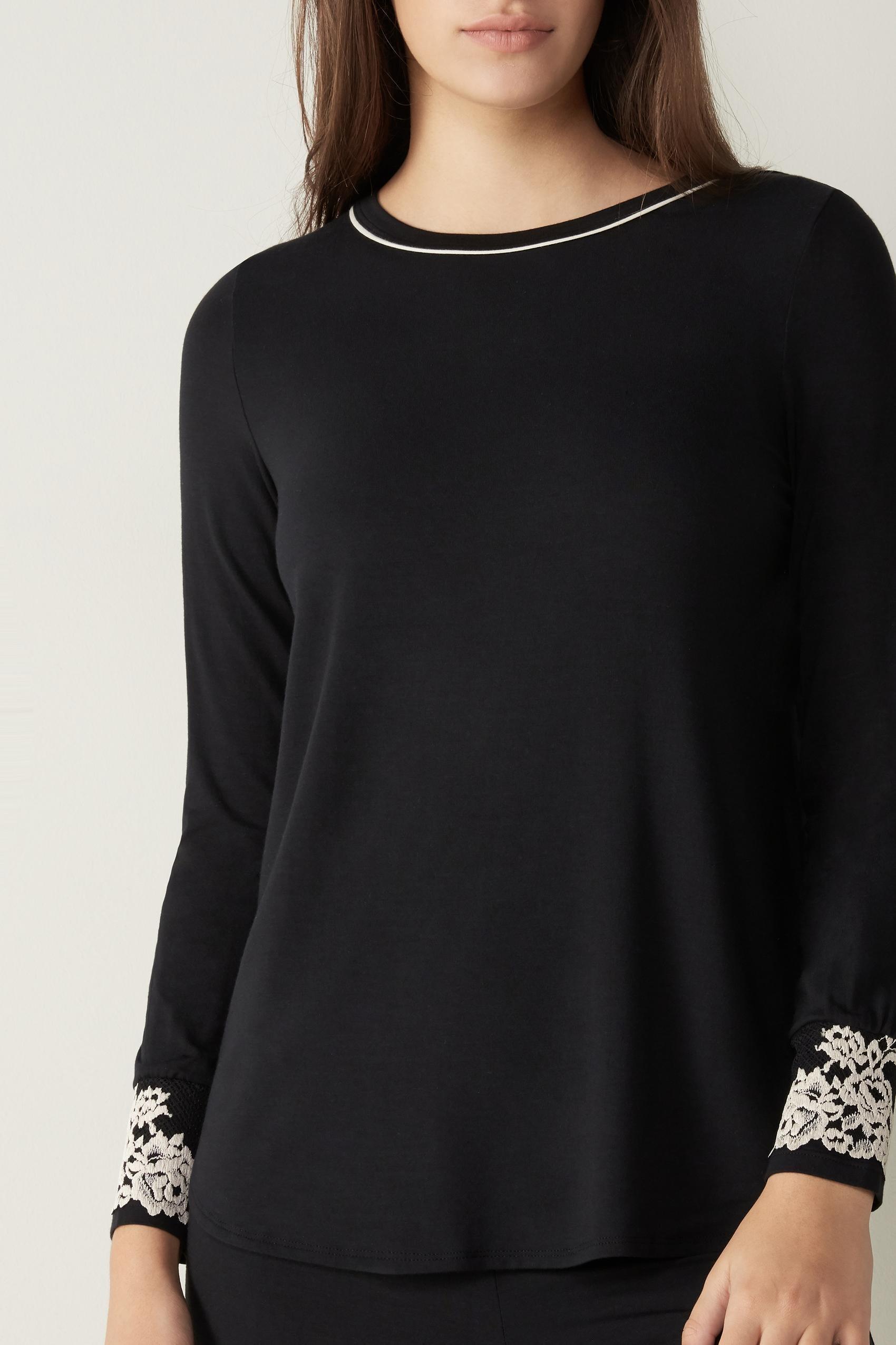 Black Pretty Flower Modal Pyjama Top, , large image number 0