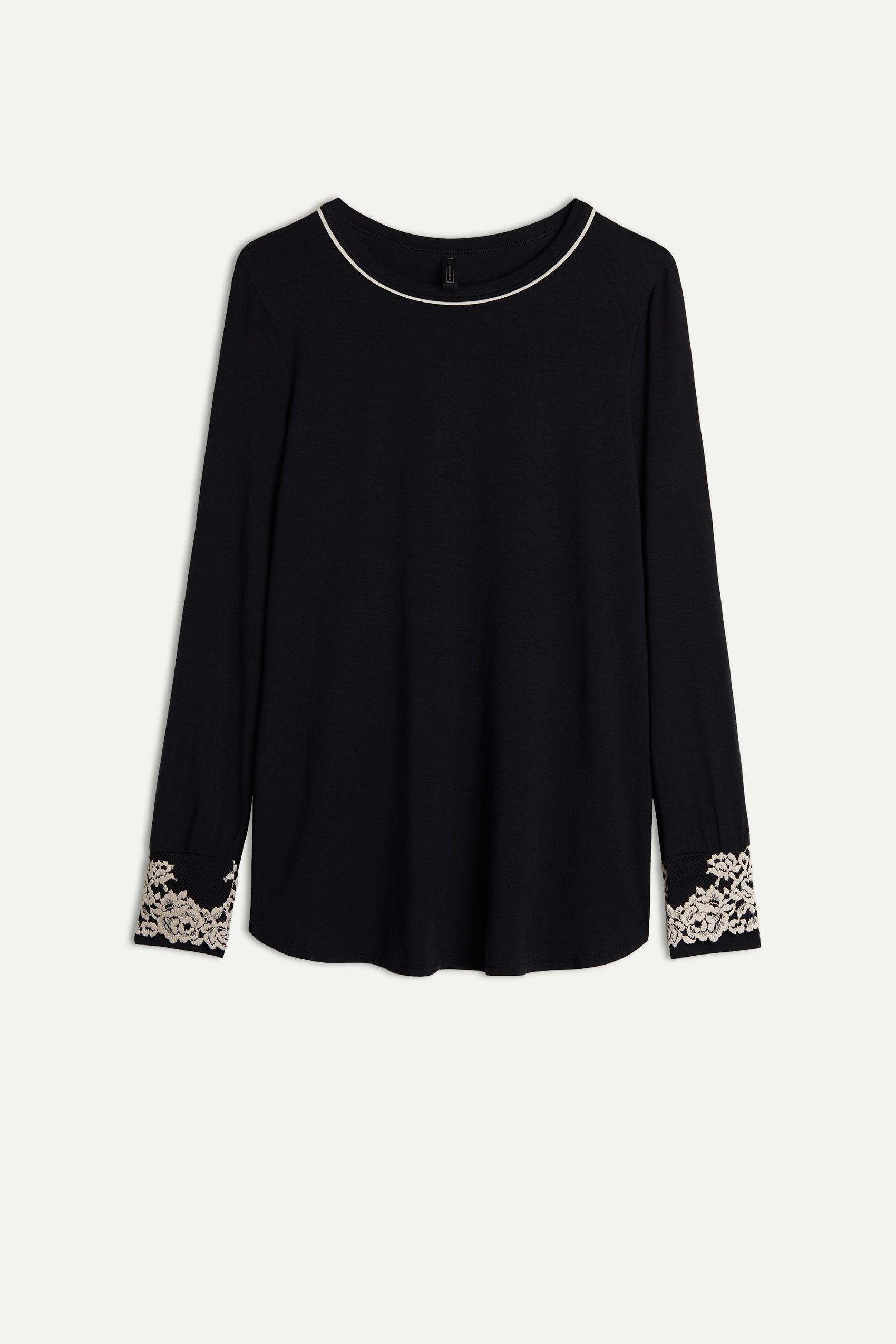 Black Pretty Flower Modal Pyjama Top, , large image number 2