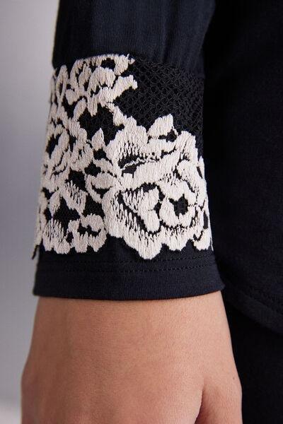 Black Pretty Flower Pyjama Top, Black/ivory, large image number 2