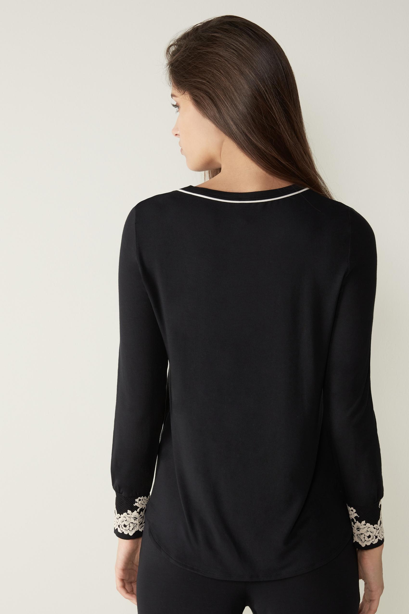 Black Pretty Flower Modal Pyjama Top, , large image number 3