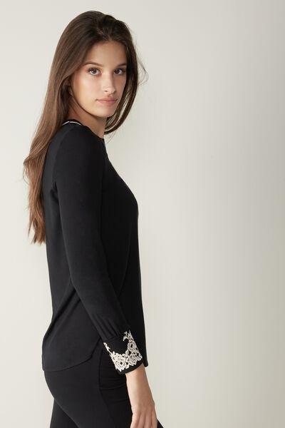 Black Pretty Flower Pyjama Top, , large image number 4