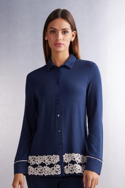 Navy Pretty Flowers Button-Up Modal Top, , medium