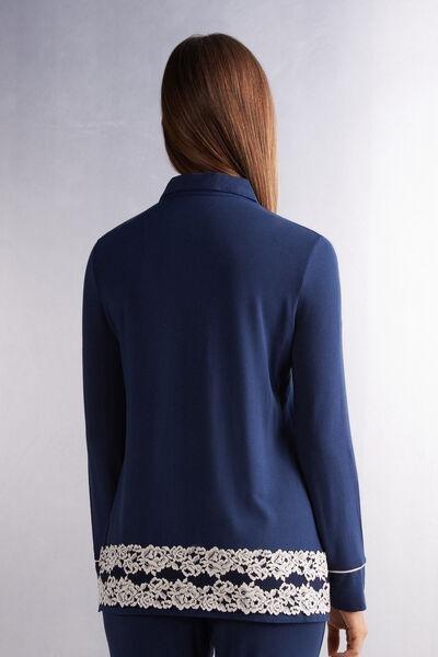 Navy Pretty Flowers Button-Up Modal Top, , large image number 3