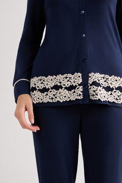 Navy Button-Up Top, Intense Blue/vanilla, large image number 5