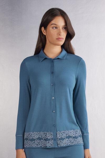 Blue Pretty Flowers Button-Up Modal Top, , large image number 0