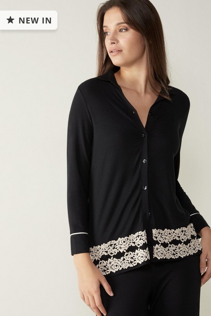 Intimissimi - Black  Pretty Flower Modal Pyjama Shirt