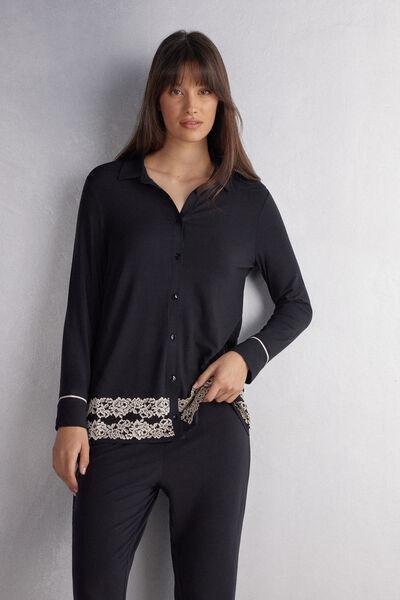 Black Pretty Flower Pyjama Top, , large image number 1