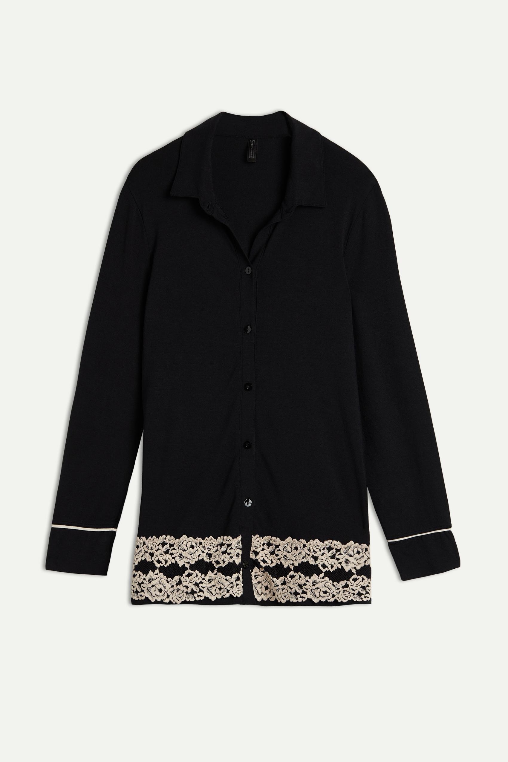 Black Pretty Flower Pyjama Top, , large image number 2