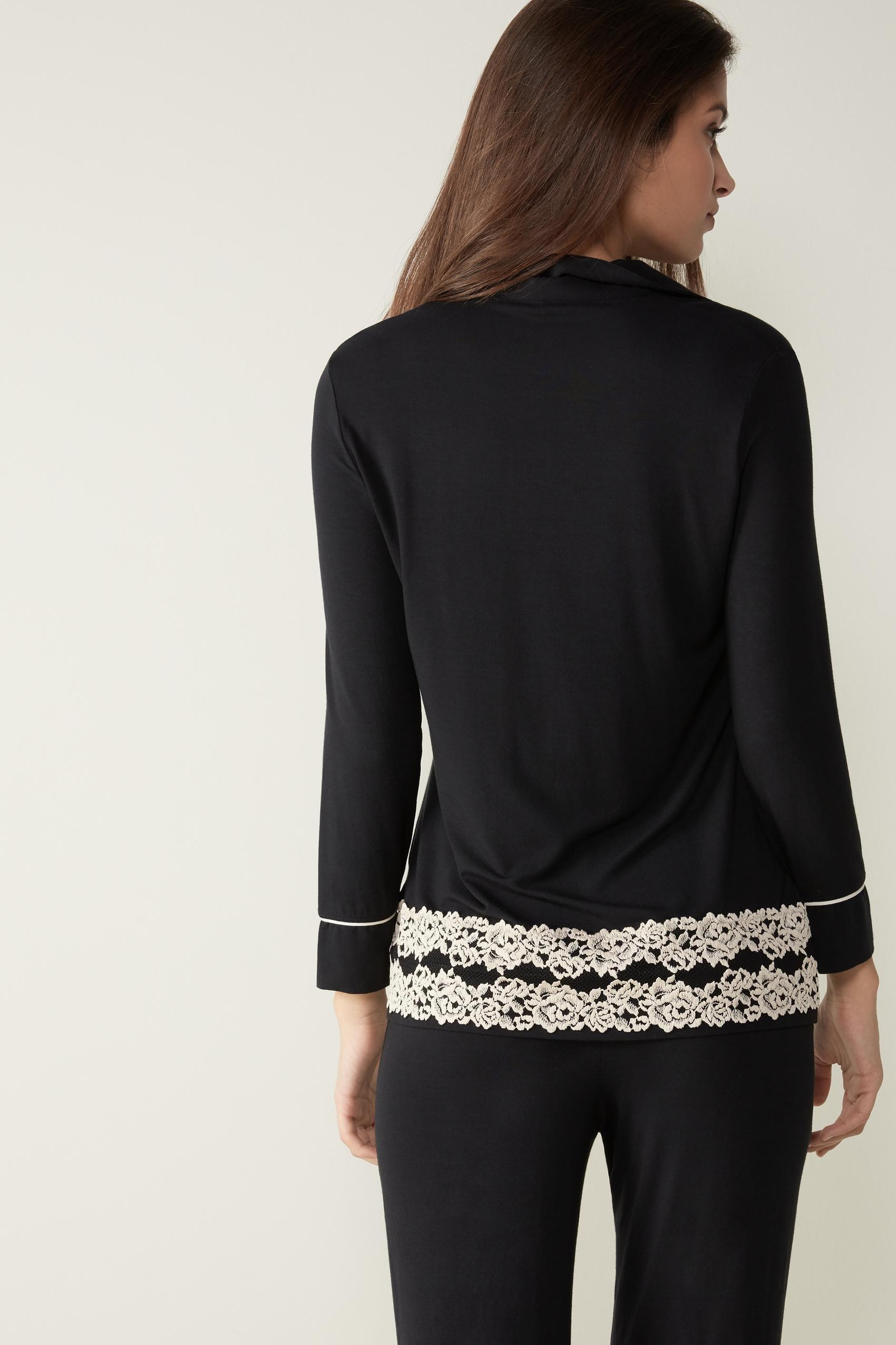 Black Pretty Flower Pyjama Top, , large image number 3