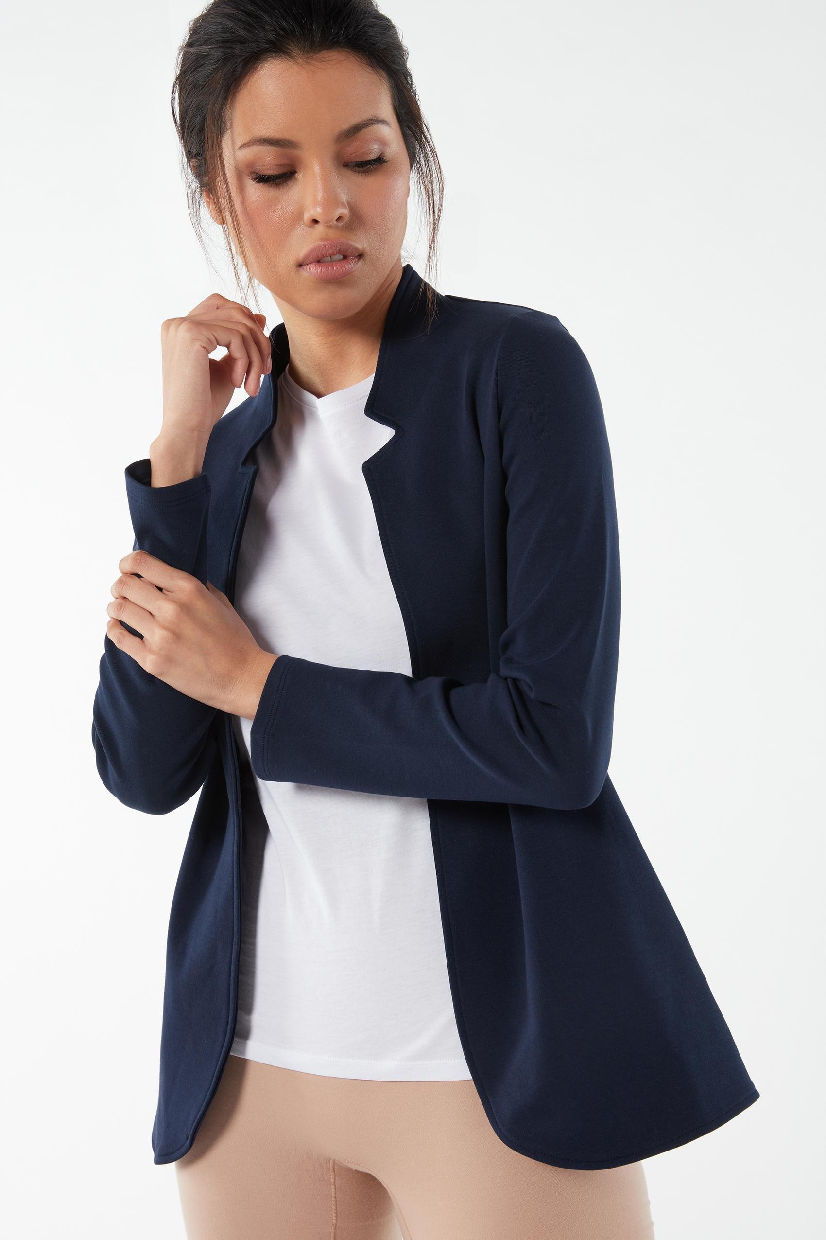 Navy Long-Sleeved Interlock Cardigan, , large image number 0