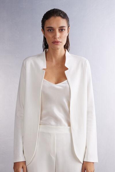 White Long-Sleeved Cotton Interlock Cardigan, , large image number 0