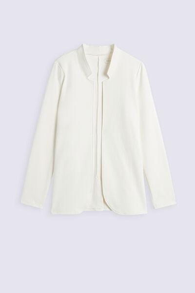 White Long-Sleeved Cotton Interlock Cardigan, , large image number 2