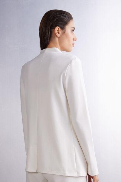 White Long-Sleeved Cotton Interlock Cardigan, , large image number 3