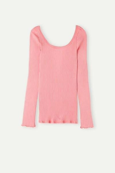 Pink Tubular-Knit Silk-Cotton Scoop Neck Top, , large image number 2