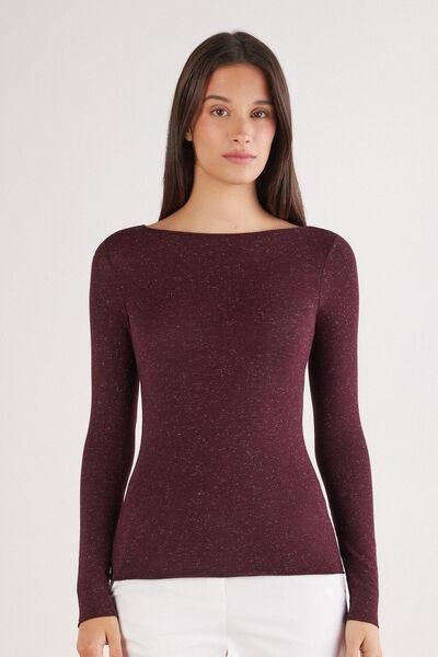 Burgundy Round-Neck Cashmere Top, 5601_032K, large image number 0