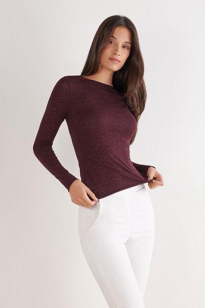 Burgundy Round-Neck Cashmere Top, 5601_032K, large image number 1