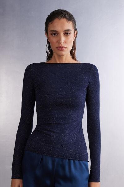 Navy Modal Cashmere Crew Neck Shirt, , large image number 0