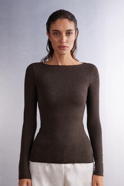 Brown Modal Cashmere Crew Neck Shirt, 5601_452J, large image number 0