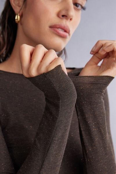 Brown Modal Cashmere Crew Neck Shirt, 5601_452J, large image number 1