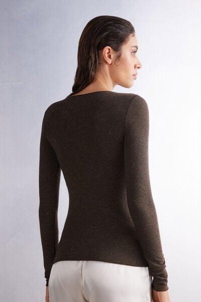 Brown Modal Cashmere Crew Neck Shirt, 5601_452J, large image number 3