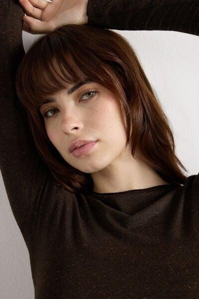 Brown Modal Cashmere Crew Neck Shirt, 5601_452J, large image number 5