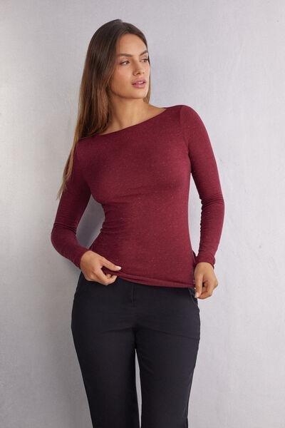 Maroon Cashmere Round Neck Shirt, 5601_786J, large image number 1