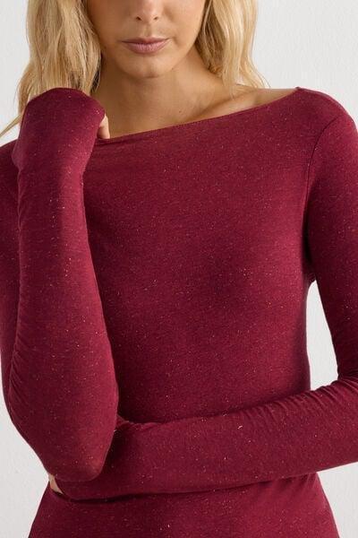 Maroon Cashmere Round Neck Shirt, 5601_786J, large image number 5