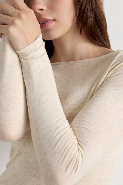 Cream Long-Sleeved Boat-Neck Top, 5601_843I, large image number 5