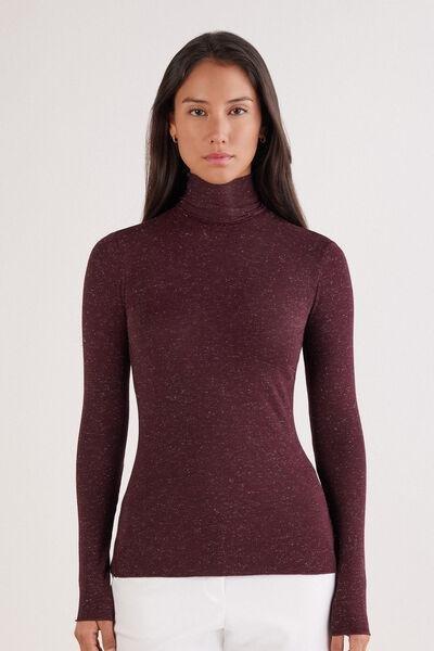 Burgundy High-Neck Cashmere Top, 5601_032K, large image number 0