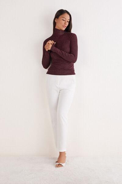 Burgundy High-Neck Cashmere Top, 5601_032K, large image number 1