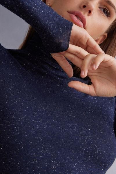Navy High Collar Cashmere Shirt, , large image number 1