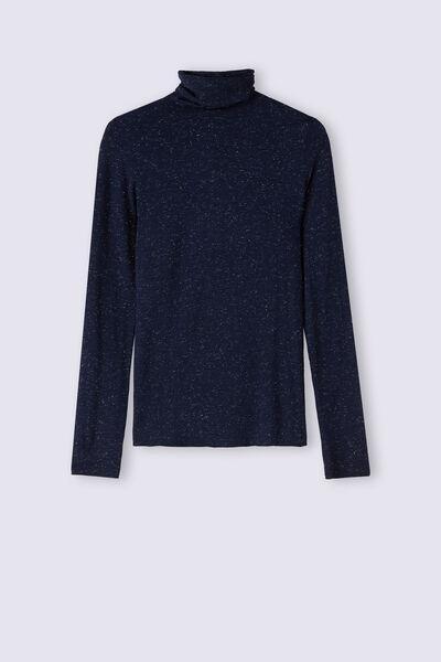 Navy High Collar Cashmere Shirt, , large image number 2