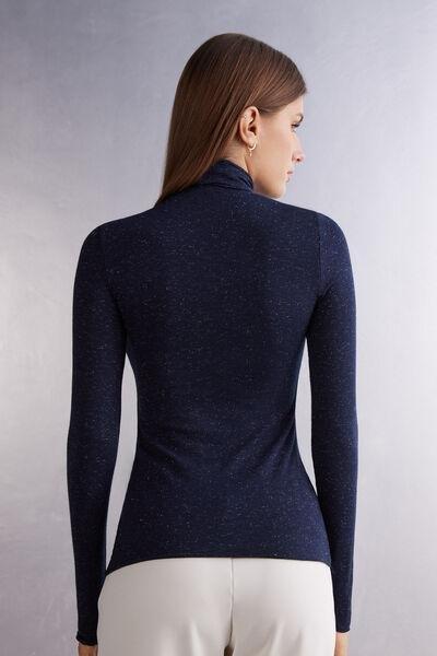 Navy High Collar Cashmere Shirt, , large image number 3