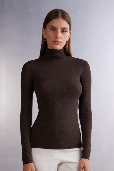 Navy High Collar Modal Cashmere Shirt, 5601_452J, large image number 0