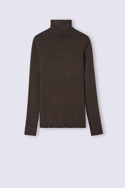 Navy High Collar Modal Cashmere Shirt, 5601_452J, large image number 2