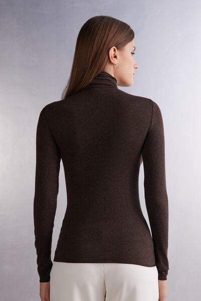 Navy High Collar Modal Cashmere Shirt, 5601_452J, large image number 3