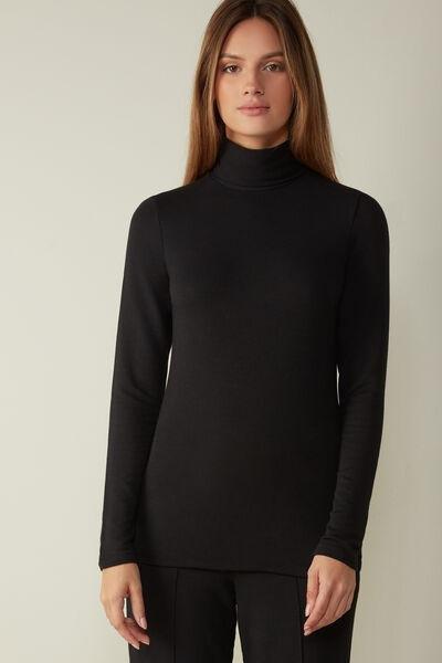 Black Modal Fleece Polo Neck, , large image number 0
