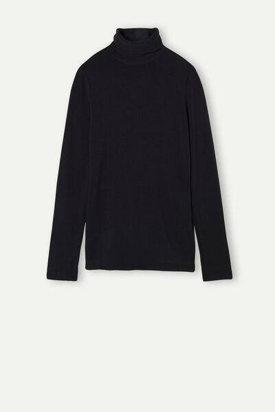 Black Modal Fleece Polo Neck, , large image number 2