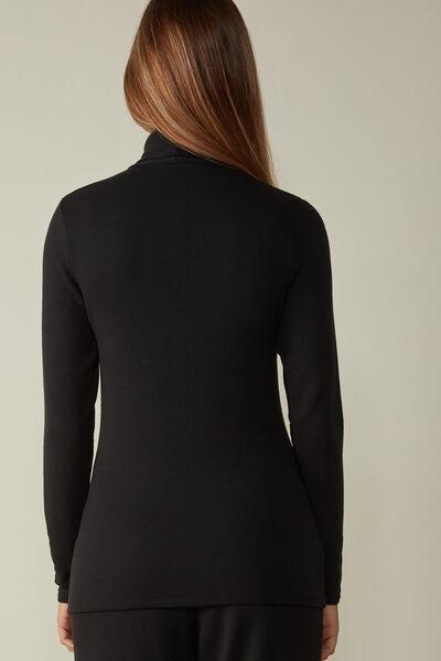 Black Modal Fleece Polo Neck, , large image number 3