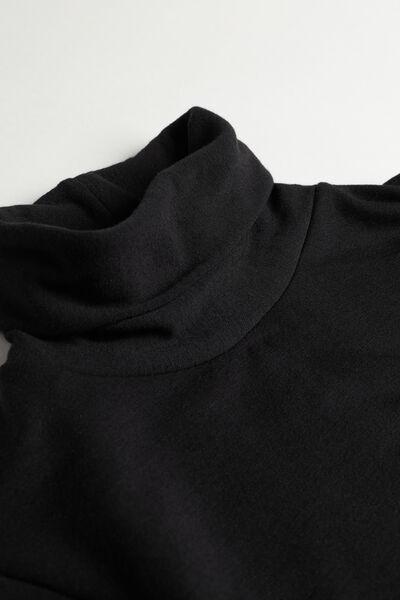 Black Modal Fleece Polo Neck, , large image number 4