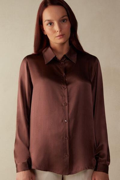 Brown Long-Sleeved Silk Top, , large image number 0