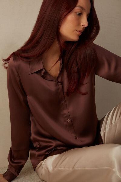 Brown Long-Sleeved Silk Top, , large image number 1