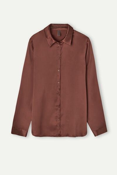 Brown Long-Sleeved Silk Top, , large image number 2