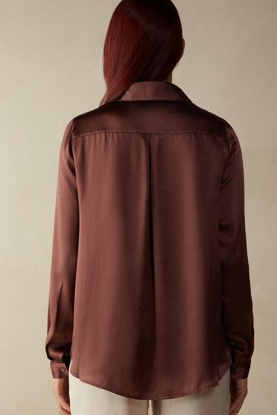 Brown Long-Sleeved Silk Top, , large image number 3