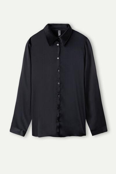 Black Long-Sleeved Silk Top, , large image number 2