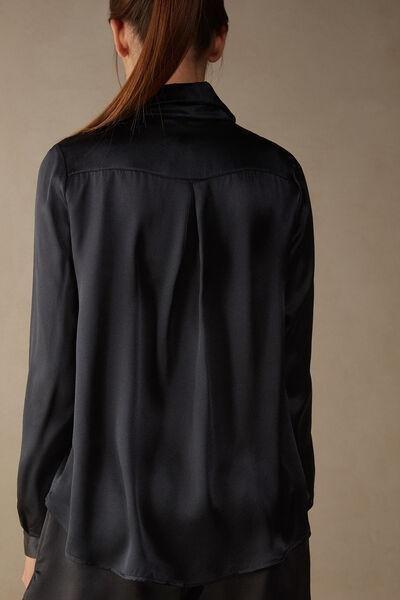 Black Long-Sleeved Silk Top, , large image number 3
